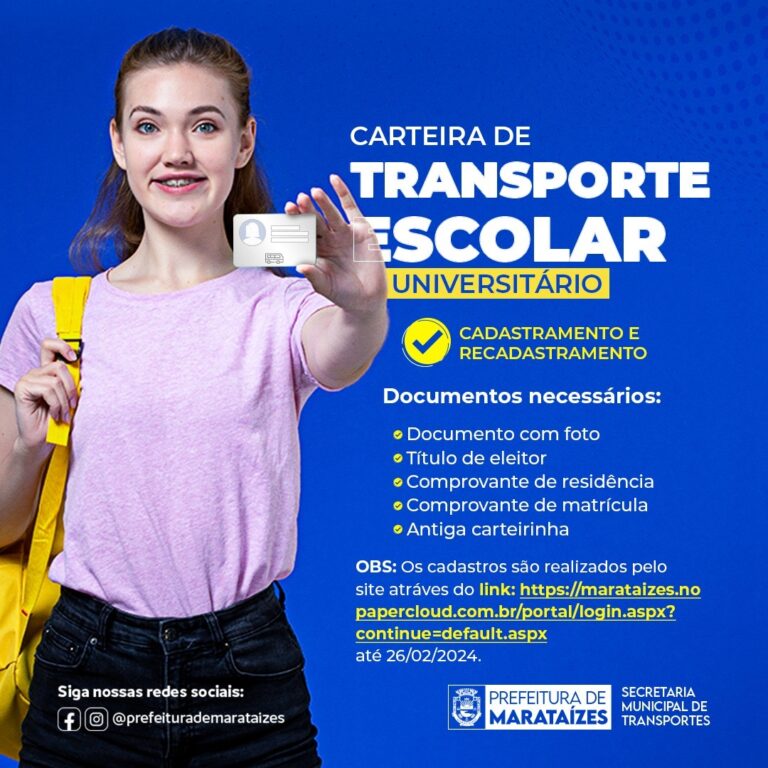 “Recadastramento para transporte universitário em Marataízes até 26/02/2024” – Marataízes-ES